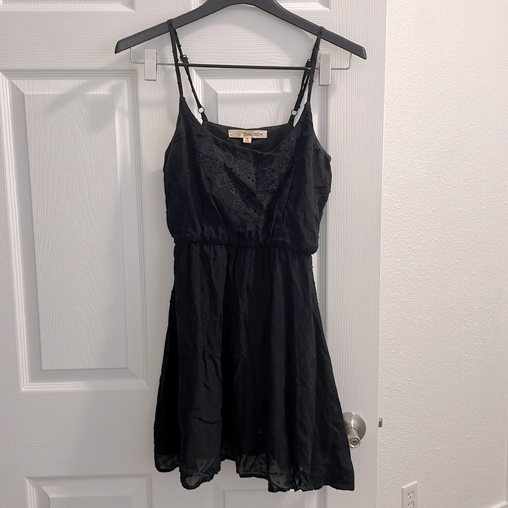 Textured Black Dress Fabric Dots Lace Adjustable Spaghetti Straps Scoop Neck XS